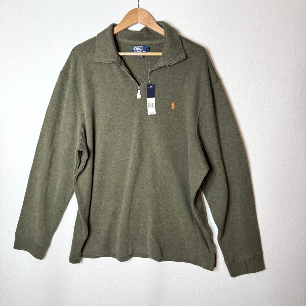 Vtg Polo Ralph Lauren Sweater 2XL XXL Green 100% Cotton 1/4 Zip Dead Stock Pony